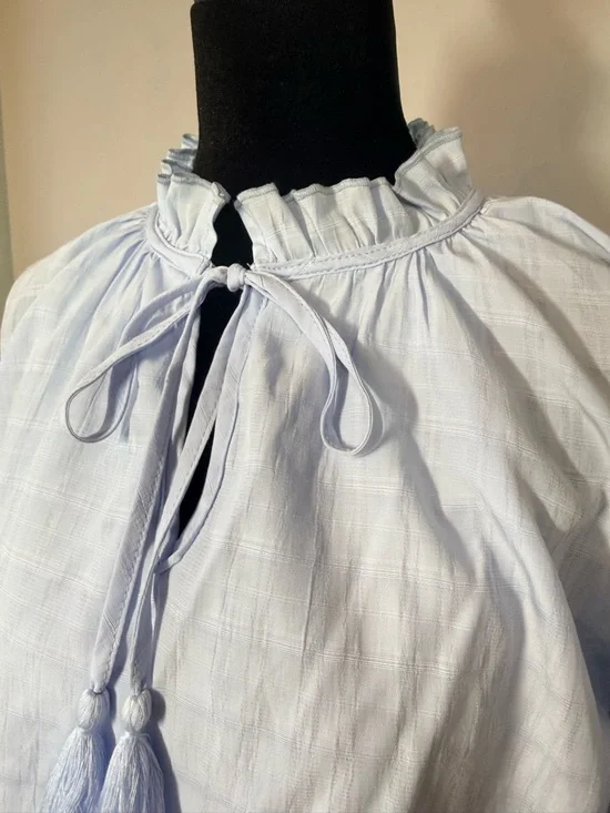 Entro Light Blue Ruffle Neck Tiered Dress - Picture 4 of 7